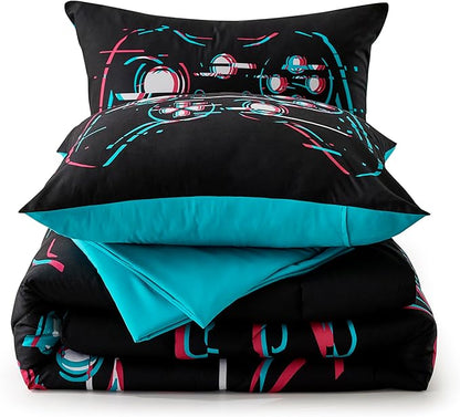 Gamer Black Twin XL Comforter Sets for Boys Kids Teen 5 Pieces Bed in a Bag Video Gaming Comforter with Sheet Sets Dorm Bedding Set - LeafyLoom