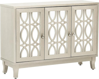 Multifunctional Sideboard with Glass, Vintage 3 Door Mirrored Buffet Cabinet,W/Silver Handle,Easy to Assemble,Console Table for Living Room Hallway Entryway,Champagne Gold, 47.2" - LeafyLoom