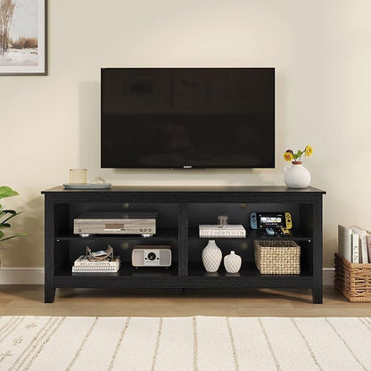 Panana TV Stand, Classic 4 Cubby TV Stand for 60 inch TV, Entertainment Center Media Television Stand for Living Room Bedroom (Black, 55 inch) - LeafyLoom