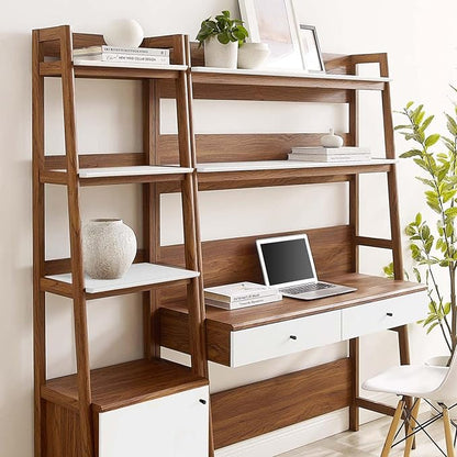 Modway Bixby 2-Piece Home Office Desk and Bookshelf Display Case in Walnut White - LeafyLoom