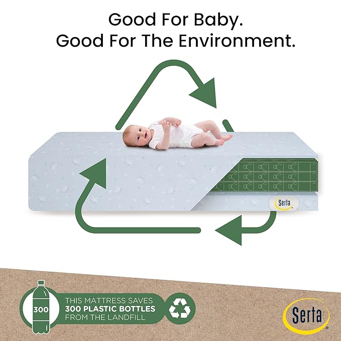 Delta Children Twinkle 4-in-1 Convertible Baby Crib, Easy to Assemble, Sustainable & Serta Perfect Start Dual Sided Baby Crib Mattress & Toddler Mattress - Waterproof - 6" Premium Sustainably - LeafyLoom