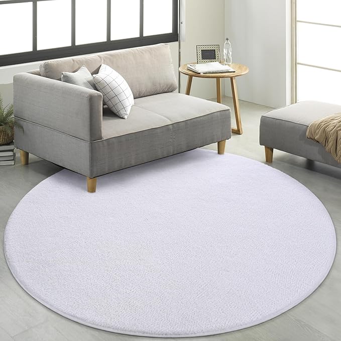 Round Area Rugs for Bedroom Living Room, 4x4 White Super Soft Comfy Thickened Memory-Foam Indoor Circle Carpets, Modern Aesthetic Minimalist Carpet for Boys Girls Adults Nursery Home Décor - LeafyLoom