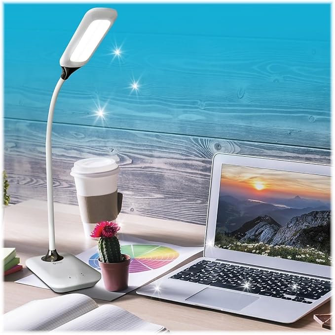 OttLite Enhance LED Sanitizing Desk Lamp with USB Charging – Eliminates up to 99.9% of Bacteria, Touch Activated, Flexible Neck, Modern Light for Reading, Crafting & Office Desktop - LeafyLoom