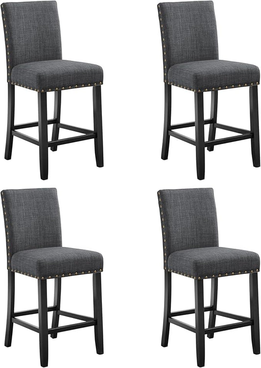 New Classic Furniture Crispin Counter Dining Chair (Set of Four), 100% Polyester Granite Gray Fabric with Espresso Legs - LeafyLoom