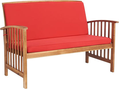 SAFAVIEH Outdoor Collection Rocklin Natural/ Red Cushion 4-Piece Conversation Patio Set - LeafyLoom