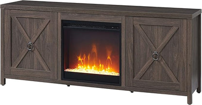 Henn&Hart Rectangular TV Stand with Crystal Fireplace for TV's up to 65" in Alder Brown, Electric Fireplace TV Stands for the Living Room - LeafyLoom