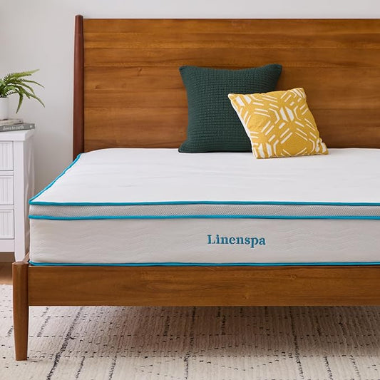 Linenspa 10 Inch Memory Foam and Spring Hybrid Mattress - Medium Feel - Bed in a Box - Quality Comfort and Adaptive Support - Breathable - Cooling - Guest Bedroom - California King Size - LeafyLoom