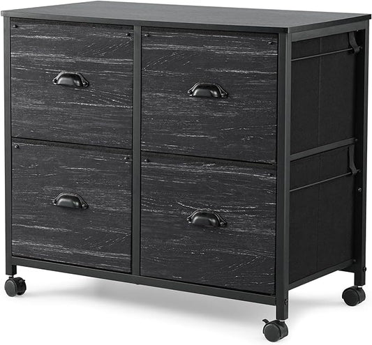 TOPSKY 4 Drawers Mobile Fabric Lateral File Cabinet with Casters for Letter SIze File (Black) - LeafyLoom