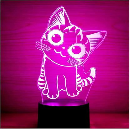 3D Optical Illusion LED Night Light, Boy Girl Kids Baby Sleep Desk Lamp Touch Control 7 Color Change USB Powered for Home Decorations or Holiday Gifts (Cat) - LeafyLoom