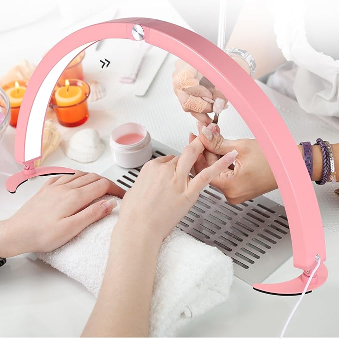 29in Half Moon Light for Nail Desk,40W Half Moon Nail Lamp for Desk,Led Nail Tech Lamp with Wire Controller & Remote,Table Lamp for Nails,Tattoo,Eyebrows, 7 Cool/Warm Tones & 10 Brightness - LeafyLoom