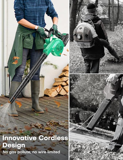 K I M O. Cordless Leaf Blower Vacuum Combo 4 IN 1, 3 Nozzles for Inflation & Compression,3 Modes & Variable Speed, 20000RPM 150MPH, 2000mAh Battery, Extended Tube, Mini Leaf Blowers for Lawn Care|Yard - LeafyLoom