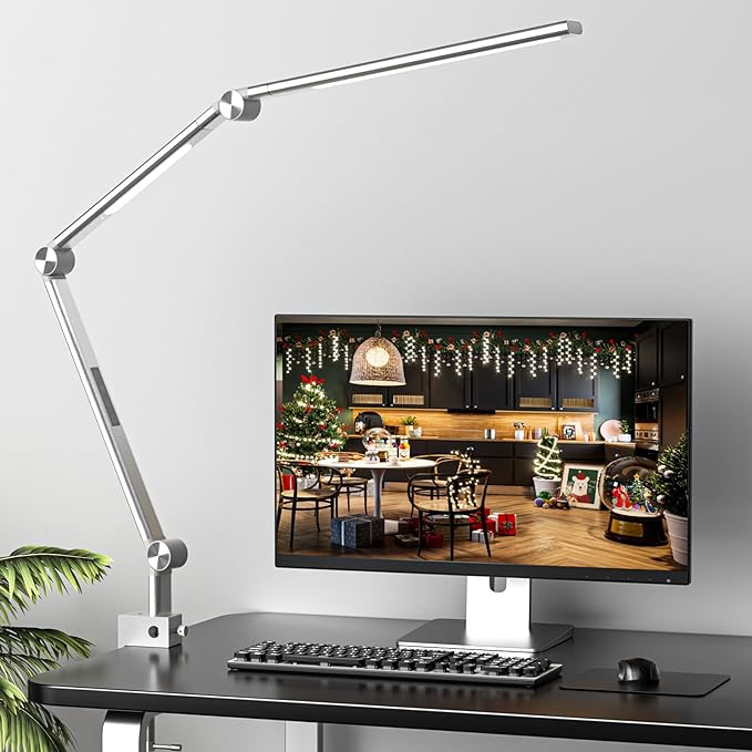 LED Desk Lamp, Desk Light for Home Office, Dual Light Source, Eye-Caring Optical Lens, 5 Color Modes & Brightness, 18W Brightest, Swing Arm Office Lamp, Clamp Lamp, Work Light, Task Light - LeafyLoom