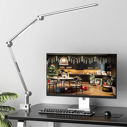 LED Desk Lamp, Desk Light for Home Office, Dual Light Source, Eye-Caring Optical Lens, 5 Color Modes & Brightness, 18W Brightest, Swing Arm Office Lamp, Clamp Lamp, Work Light, Task Light - LeafyLoom