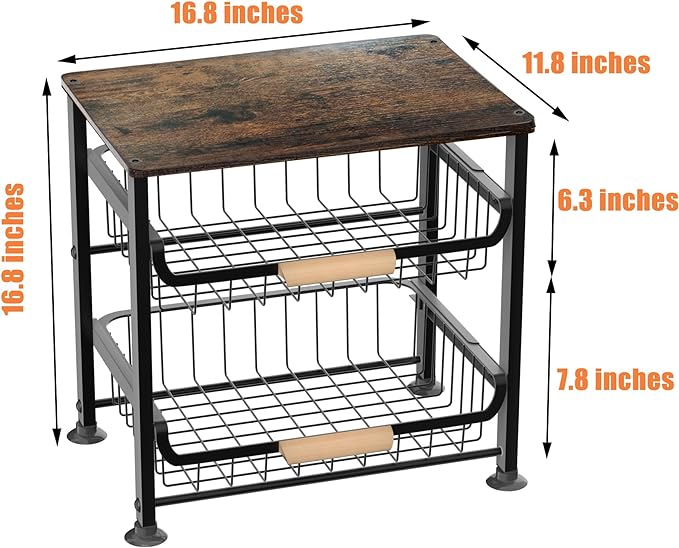 3-Layer Kitchen Fruit Storage Basket Snack Rack, countertop Storage Rack, Stackable Storage Rack with Desktop, Pull-Out Hollow Metal Storage Basket with Handle, Kitchen Organizers & Storage - LeafyLoom