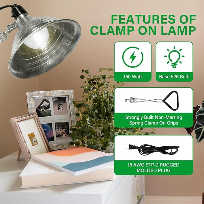 Simple Deluxe Clamp Lamp Light 150 Watt with 8.5 Inch Aluminum Reflector (no Bulb Included), 6 Feet Cord, 1 Pack, Black, New Version - LeafyLoom