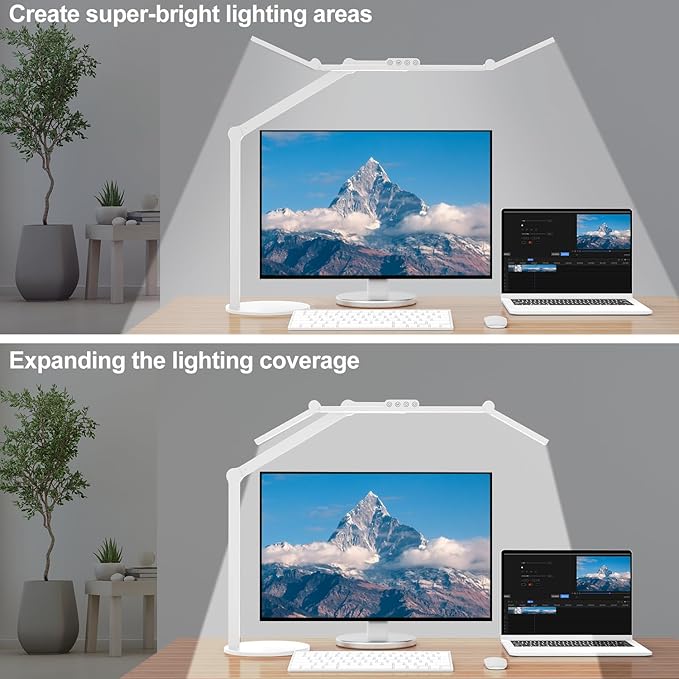 Micomlan Led Desk Lamp with Atmosphere Lighting, Rotatable Tall Architect Desk Lamp for Home Office with Swing Arm, 24W Bright Auto Dimming Adjustable Desk Light with Base for Table Computer - LeafyLoom