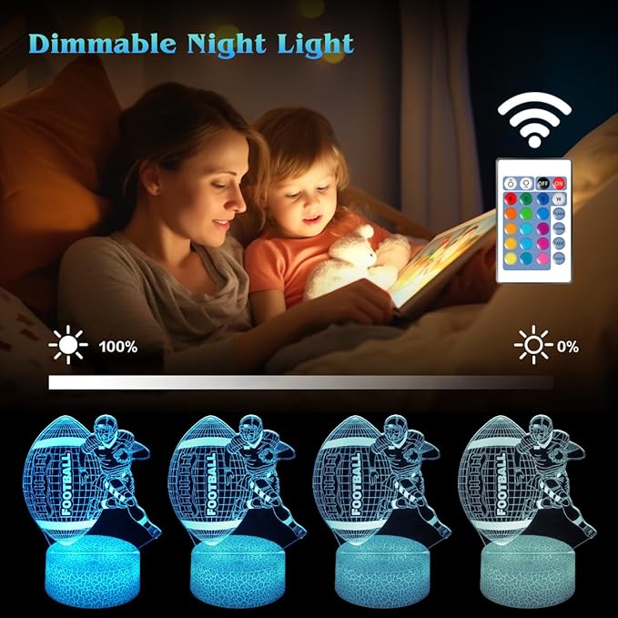 Football Night Light,Football Gifts for Boy, 3D Football Lamp,Kids Bedside Lamp,16 Color Change Decor Lamp with Remote & Smart Touch, Gifts for Christmas Birthday Boys Men Girls - LeafyLoom