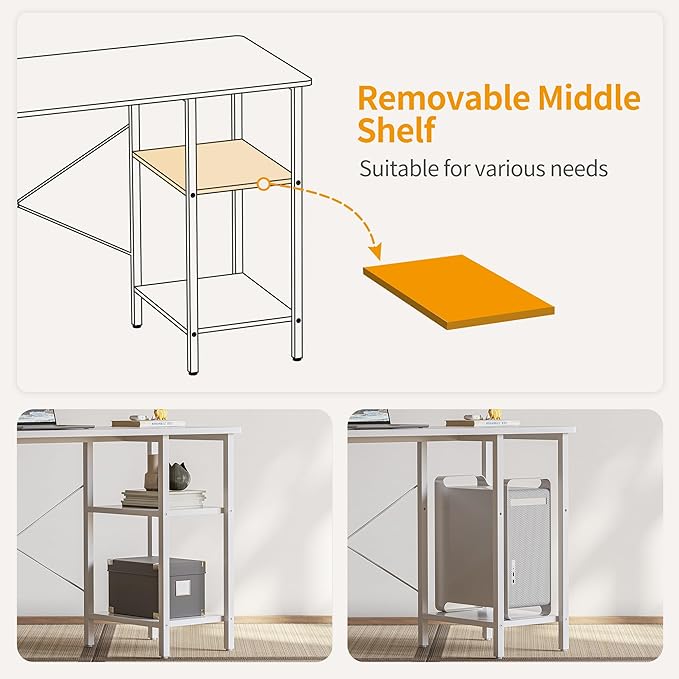 BANTI L Shaped Desk with Shleves, 50.4 inch Large Corner Desk with Two Storage, Space Saving, Easy to Assemble, White - LeafyLoom