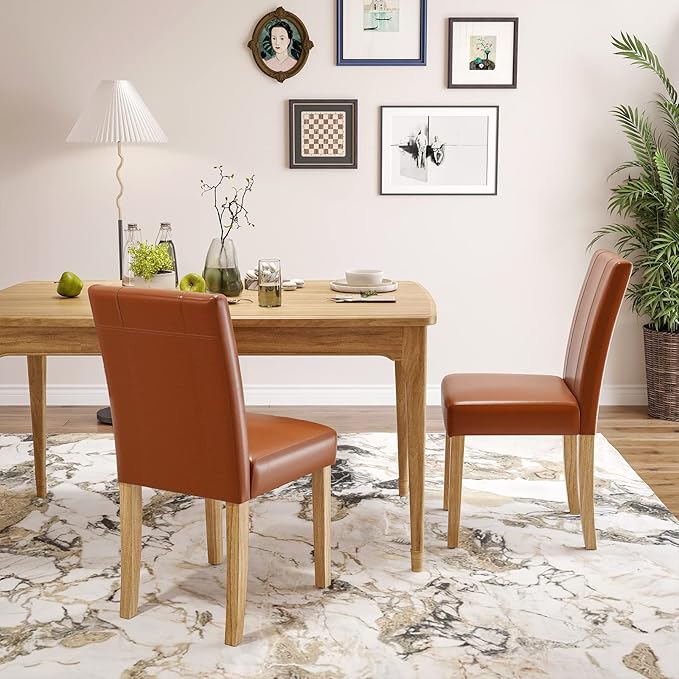 Dining Chairs, Kitchen Chairs Set of 2 with Solid Wood Legs, Armless Upholstered Indoor Kitchen Dining Room Chairs for Dining Room, Kitchen Chairs Parson Chairs - LeafyLoom