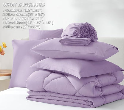 CozyLux King Comforter Set with Sheets 7 Pieces Bed in a Bag Light Purple All Season Lavender Bedding Sets with Comforter, Pillow Shams, Flat Sheet, Fitted Sheet and Pillowcases - LeafyLoom