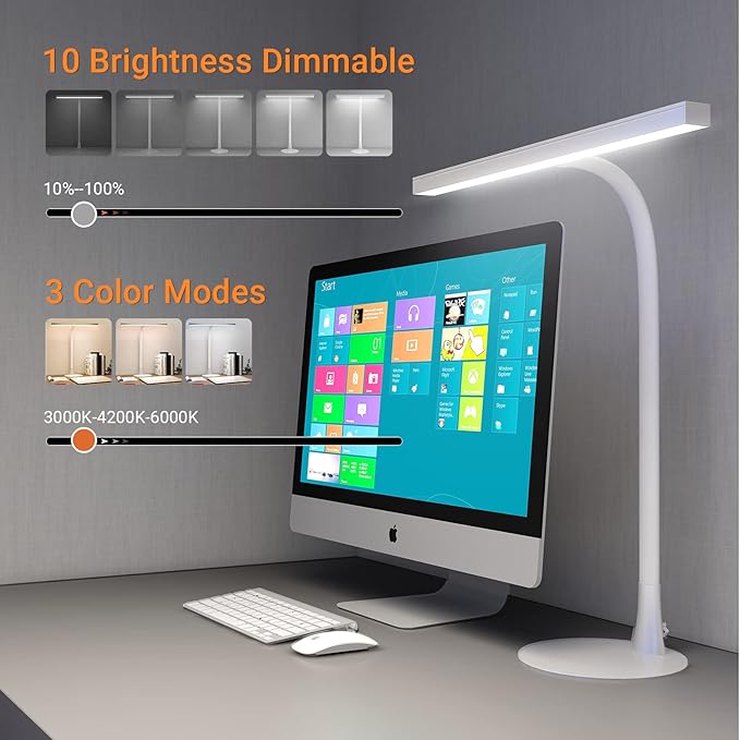 LED Piano Desk Lamp, 15.7" Wide Computer Desk Lamp, 10W Bright Tall Flexible Task Lamp for Monitor, Workbench, 3 Color Modes & 30 Brightness, 1000LM - LeafyLoom