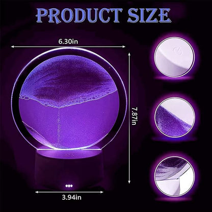 3DMoving Sand Art,360° Rotating Hourglass Decoration table lamp ,7 Color Changing Sand Liquid Motion Desk Lamp,RGB Color Creative Sea Quicksand Moving Sand Art Picture Night Light(Purple with Remote) - LeafyLoom