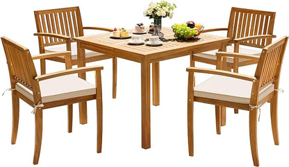 Greesum 5 Piece Patio Dining Set Outdoor Solid Wood Furniture for Yard, Garden, Porch w/Square Tabletop & 4 Chairs, White - LeafyLoom