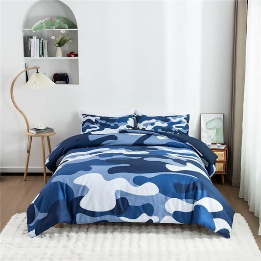 Meeting Story Camouflage Bedding Set, Colorful Pattern Style Comforter Set, 3 PCS One Comforter Two Pillowcases Two Sheets in One Bag, All Season Bedspread for Teens Adults (Navy,Twin - LeafyLoom