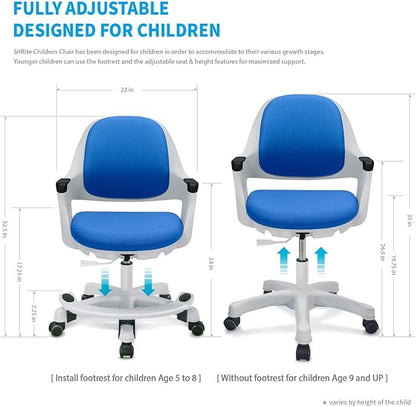 Kids Desk Chair: Ergonomic Kids Computer Chair | Adjustable Kids Office Chair with Wheels & Arms | Study Chair for Girls and Boys - Kids Chair Desk with Wheel Covers (Ocean Blue) - LeafyLoom