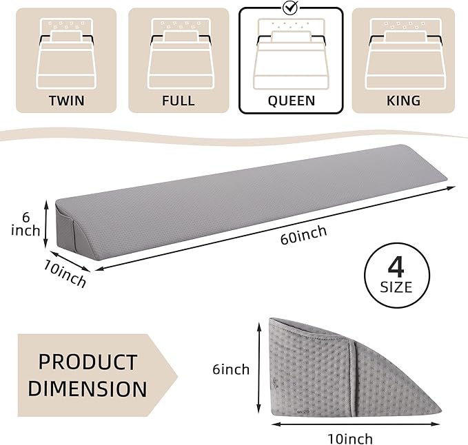 Bed Wedge Pillow for Headboard, Queen Size Headboard Pillow, Bed Gap Filler Close Gap (0-8") Between Mattress and Headboard (Queen) - LeafyLoom