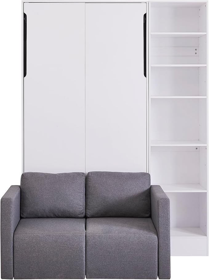 Merax Twin Size Murphy Bed Wallbed with Sofa and Side Storage Shelves,Space Saving,for Guest Living Room - LeafyLoom