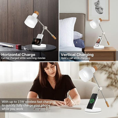 LED Desk Lamp, 180° Adjustable Desk Lamp for Home Office, Swing Arm Dimmable LED Table Lamp with Wireless Charger for Table Bedside Home Office Study, 6500K, 7W - LeafyLoom