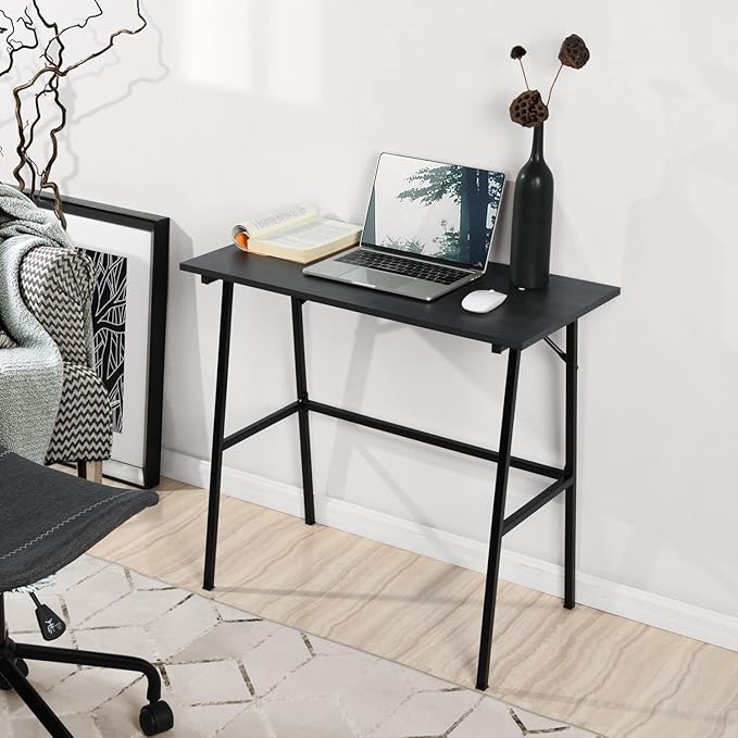 FurnitureR Home Office Computer Desk, Compact Writing Desk Study Desk with Metal Frame for Apartment, Dorm, Bedroom, Small Space (31.5 Inch, Black) - LeafyLoom