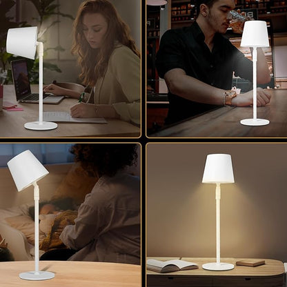 Cordless Table Lamp,Portable LED Desk Lamp, Battery Operated, 3 Color Stepless Dimming Up, for Restaurant/Bedroom/Bars/Outdoor Party/Camping/Coffee Shop Night Light。 (White) - LeafyLoom