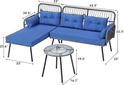 YITAHOME Patio Furniture L-Shaped Coversation Sectional Outdoor Sofa Set for Backyard, Porch with Thick Cushions Detachable Lounger, Side Table (Gray+Navy Blue) - LeafyLoom