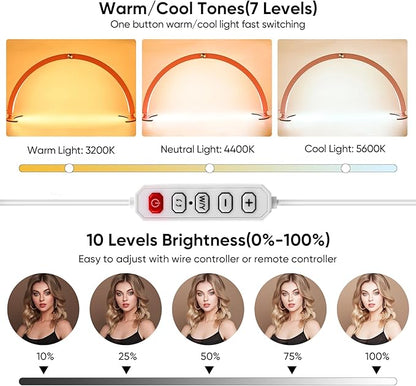 29in Half Moon Light for Nail Desk,40W Half Moon Nail Lamp for Desk,Led Nail Tech Lamp with Wire Controller & Remote,Table Lamp for Nails,Tattoo,Eyebrows, 7 Cool/Warm Tones & 10 Brightness - LeafyLoom