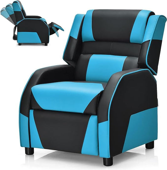 RACER Larger Kids Gaming Chair Leather Recliner Sofa Children Ages 3-12, BlackBlue - LeafyLoom