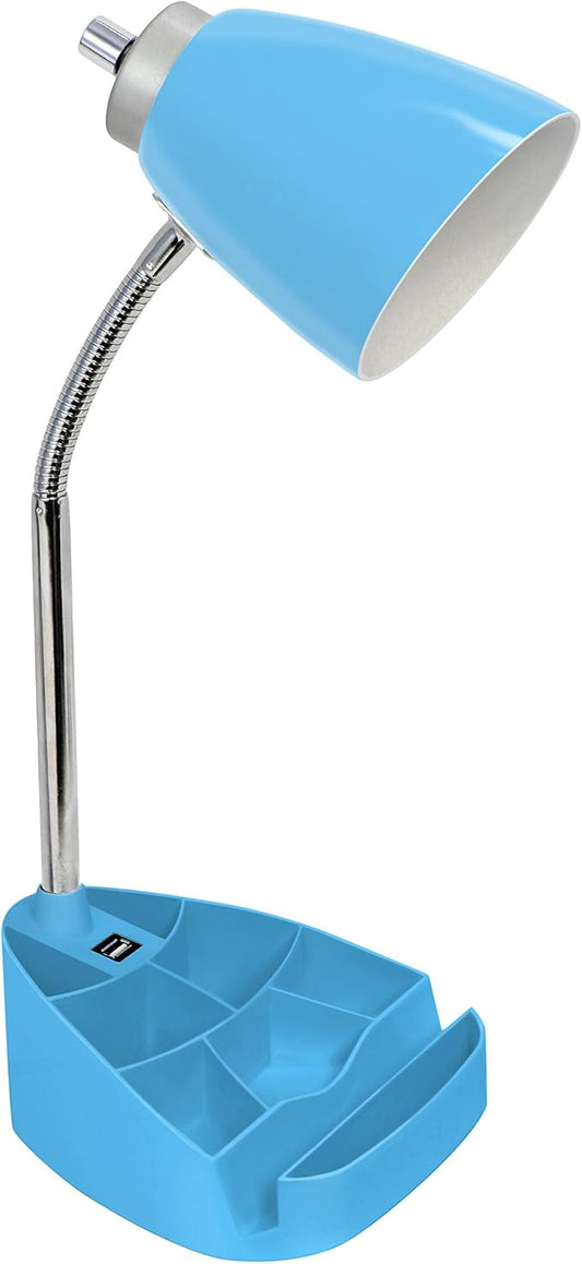 Simple Designs LD1056-BLU Gooseneck Organizer Desk Lamp with iPad/Tablet Stand or Book Holder and USB Port, Blue - LeafyLoom