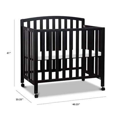 DaVinci Dylan Folding Portable 3-in-1 Convertible Mini Crib and Twin Bed in Ebony, Greenguard Gold Certified - LeafyLoom