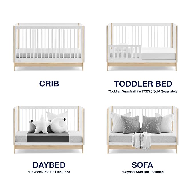 Delta Children babyGap Tate 4-in-1 Convertible Crib TrueSleep Crib and Toddler Mattress (Bundle), Bianca White/Natural - LeafyLoom