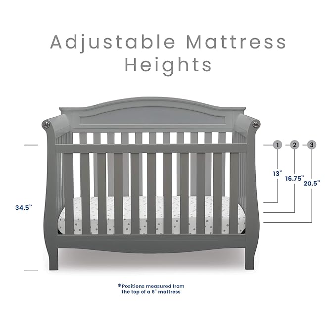 Delta Children Lancaster 4-in-1 Convertible Baby Crib, Grey + Serta Perfect Slumber Dual Sided Recycled Fiber Core Crib and Toddler Mattress (Bundle) - LeafyLoom