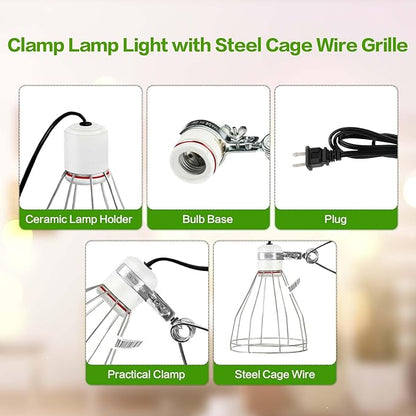 Simple Deluxe E26 Clamp Lamp Light with Steel Cage Wire Grillup, Suit for 250W Lamp (No Bulb Included) with 6 ft Cord, 1 Pack - LeafyLoom