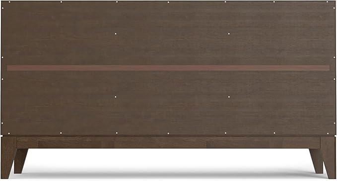 SIMPLIHOME Harper Solid Hardwood and Rubberwood 60 inch x 17 inch Rectangle Mid Century Modern 3 Door Sideboard Buffet/Storage Cabinet in Walnut Brown for The Dining Room and Kitchen - LeafyLoom