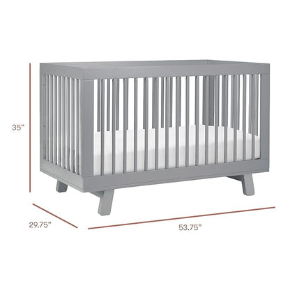 Babyletto Hudson 3-in-1 Convertible Crib with Toddler Bed Conversion Kit in Grey, Greenguard Gold Certified - LeafyLoom