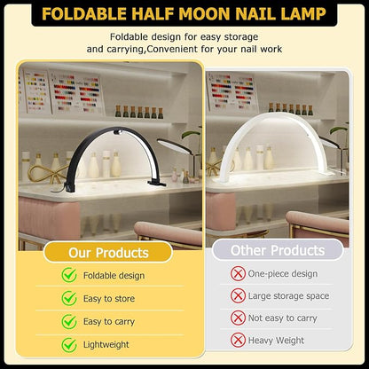 Small Nail lamp for Desk, Half Moon Light for Nail Desk with Touch Control, Portable Half Moon Nail lamp with Phone Holder (Black) - LeafyLoom