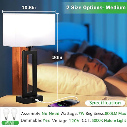 Lamps for Bedrooms Set of 2 Touch Control Table Lamp with USB C+A Charging Ports, 3 Way Dimmable Bedside Nightstand Lamps Modern Living Room Lamps for End Tables Night Stand Lamps, White&Black - LeafyLoom