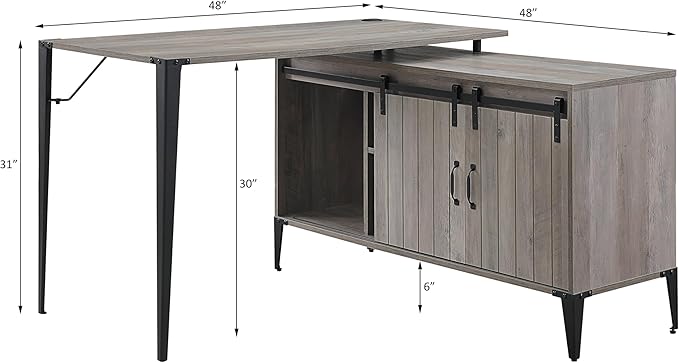 NicBex Laik-DW-00069-DX Desks, 48" W x 48" D x 31" H, Gray Oak+Black - LeafyLoom