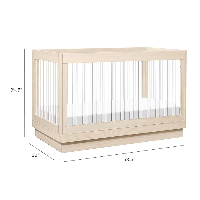 Babyletto Harlow Acrylic 3-in-1 Convertible Crib with Toddler Bed Conversion Kit in Washed Natural with Acrylic Slats, Greenguard Gold Certified - LeafyLoom