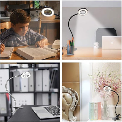 Clip Light Reading Lights 48 LED Clamp-on Desk Lamp with 3 Color Modes and 10 Brightness Dimmable, 360 ° Flexible Gooseneck Book Clamp Light for Video Conference Lighting Headboard - LeafyLoom