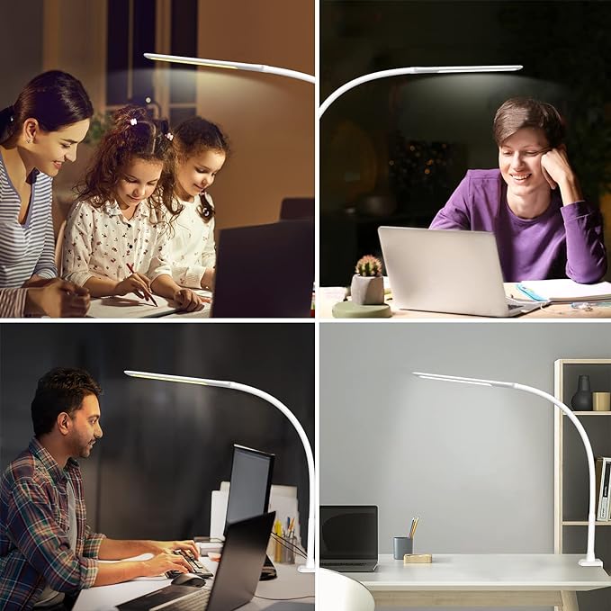 YOUKOYI LED Desk Lamp with Clamp,Flexible Gooseneck Architect Table Lamp - 5 Brightness Levels & 4 Color Modes, Touch Control, Eye-Care 10W Desk Light for Home/Office/Reading/Work(White) - LeafyLoom